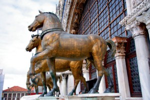 The Quadriga of horses, by the classical sculptor Lysippos, on the balcony of St. Mark’s Basilica in Venice.They were carted off from Constantinople after the plunder of 1204.